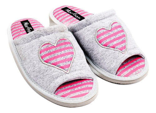 Pantufla Mujer Verano Corazones Acolchado Algodón Chinela