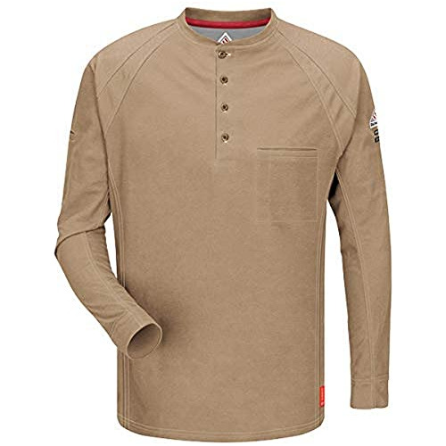 Camisa Bulwark Fr Knit Henley, Algodón Fr, Pequeña, Khaki