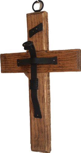 Preciosa Cruz Madera Vintage Artesanal Cristo Hierro Forjado