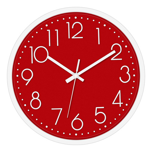 Lumuasky Reloj De Pared Rojo Con Pilas, Moderno, Silencioso,
