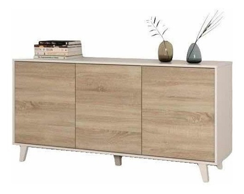 Modular Bargueño Nordico Melaminico Roble Y Blanco Masdeco