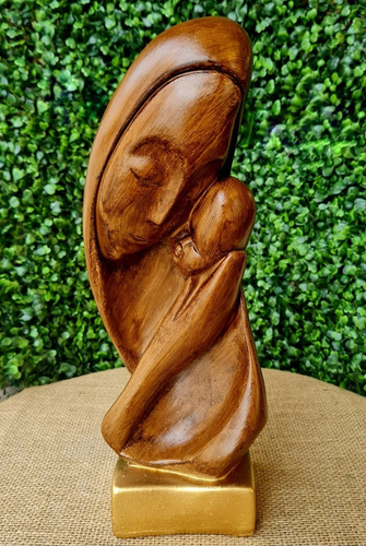 Escultura Mãe Com Filho Abstrata Decoração Premium Grande Cor Marrom Envelhecida