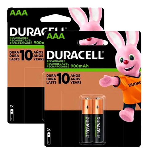 04 Pilhas Aaa Palito Recarregável 900mah Duracell 2 Cartelas