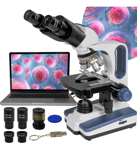 Microscopio Acromatico Binocular Camara 10x-100x Profesional