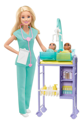 Barbie Pediatra Rubia Con 2 Bebes Y Accesorios Gkh23