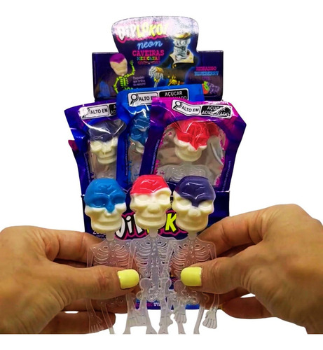 Pirulito Caveira Mexicana Festa Neon Halloween - Kit 12 Cx