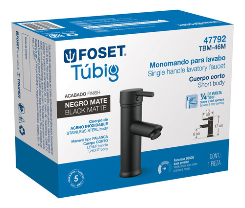 Llave Mezcladora Foset Monomando Corto Negro Para Lavabo Negro Mate