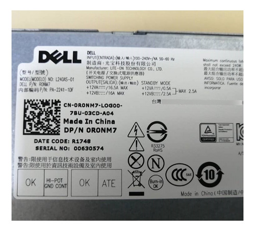 Imagen 2 de 2 de Fuente De Poder 240 Watts Dell Optiplex 3050 5050 7050 J61wf