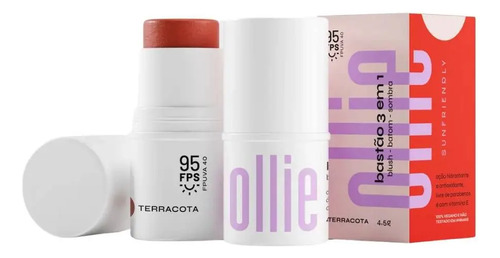 Bastão 3 Em 1 Ollie Fps 95: Blush, Batom E Sombra Terracota Todo Tipo De Pele Dia/noite