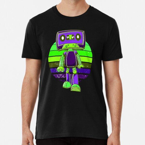 Remera Camiseta Retro Robot Cassette Geek Violeta Verde Algo
