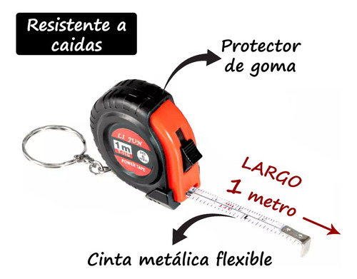 Pack 3 Llavero Cinta Métrica De Acero Flexómetro 1 Metro