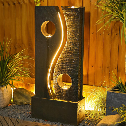 Fuente De Agua 120 Cm Para Jardín Moderno Con Luces Led
