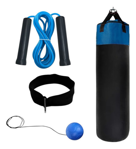 Combo Box Kit De Boxeo Bolsa +guantes+relleno+soporte Vendas Azul
