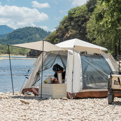 Colorworld Tienda Casa Campaña Grandes Para Acampar 4-6 Persona 245x245cm Beige Rápido Montaje, Impermeable Y Portátil, Perfecto Para Acampar O Hacer Senderismo