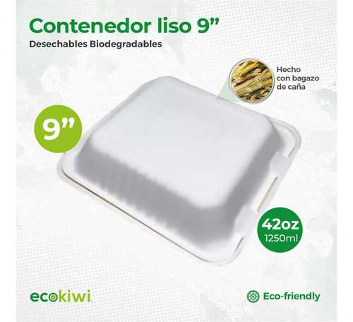 Contenedor Biodegradable Para Comida 9 X 9 .de Caña 200 Pzs.