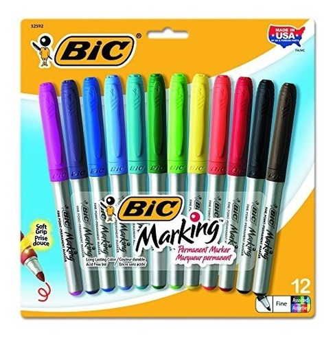 Set De 12 Marcadores Permanentes Bic De Punta Fina Colores