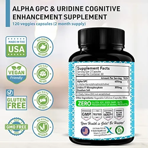 Alpha Gpc 600mg Uridina 300mg 120cap X Gold Health