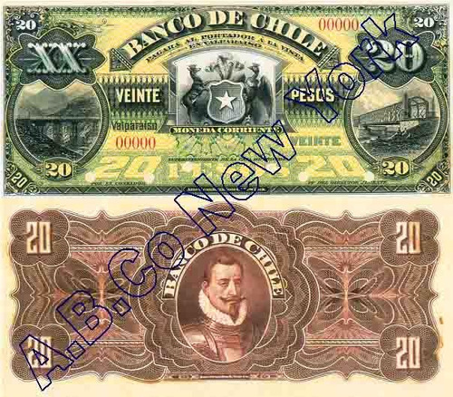 Billetes Facsimilares (3) Banco De Chile Del A. Banknote Co