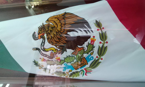 Bandera Mexico Bordada Color .60x1.05 Asta Moño Portabandera