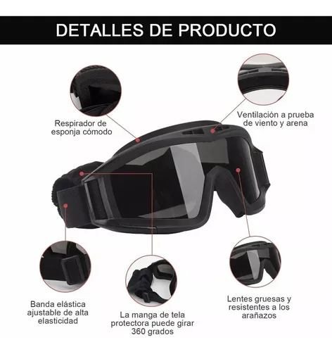 Gafas Tácticas Goggle Militares Careta Gafas Con 3 Lentes