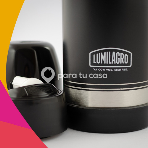 Termo Lumilagro Luminox Negro De Acero Inoxidable 1 L