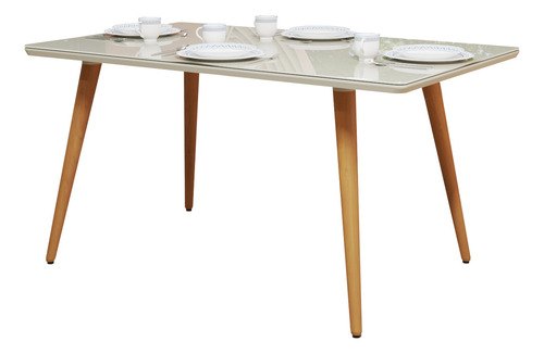 Mesa De Jantar 4 Lugares Pé Palito Tampo Mdf Com Vidro Sala De Jantar Escandinava Decoração De Cozinha 120x80 Moveis Freitas