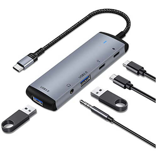 Adaptador De Audífonos Y Cargador Leclooc 5 En 1 Usb C A 3,5