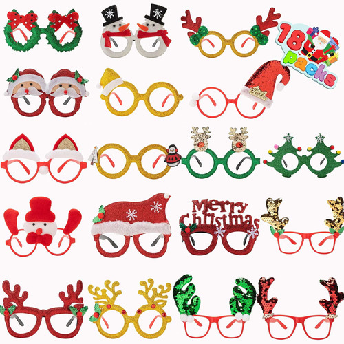 Pack Of 18 Christmas Glasses Frame Costume Eyeglasses For Ch