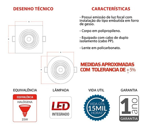 Imagem 6 de 6 de Kit 10 Spot 5w Led Direcionável Embutir Gesso Teto