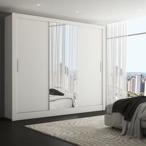 Guarda-roupa Casal Katherine Slim 3 Portas Com Espelho Cor Branco