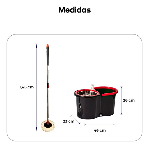 Mopa Lampazo Escurridor Balde Centrifugado Limpieza Piso Negro