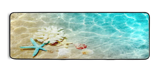 Starfish Coral Seashell Runner Rug Summer Beach Turquoise Se