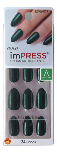 Unhas Autocolantes Kiss Impress Amendoada Esmerald