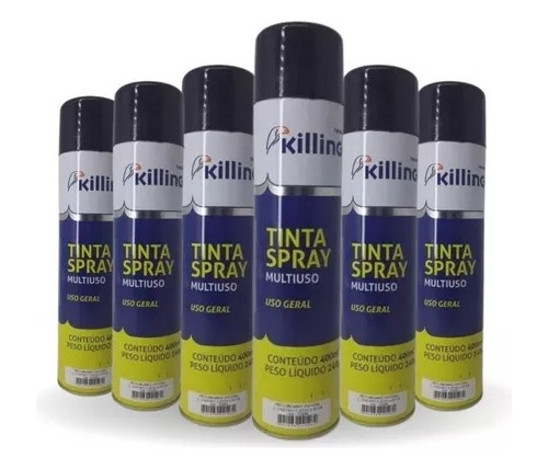 Tinta Spray Preto Brilho - Killing 6 Unidades