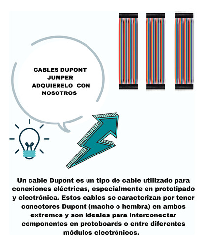 Cables Jumpers Dupont H-h, M-m, H-m 20cm 120 Pzas. Arduino