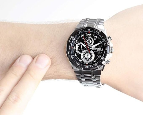 Relógio De Pulso Casio Efr-539 Com Corria De Aço Inoxidável Cor Prateado - Fondo Preto