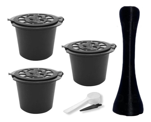 Kit 3 Cápsula + Tamper Nespresso Reutilizável Cafeteira Caf