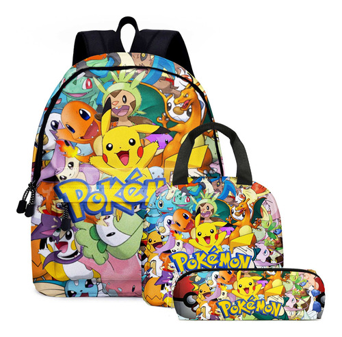 3pcs Mochila Escolar Pokémon Pikachu Bolsa De Lápices 02