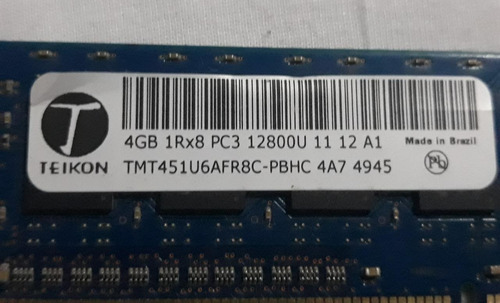 Imagem 2 de 2 de Memória Teikon Ddr3 4gb 2rx8 Pc3-12800u 1600mhz Usado
