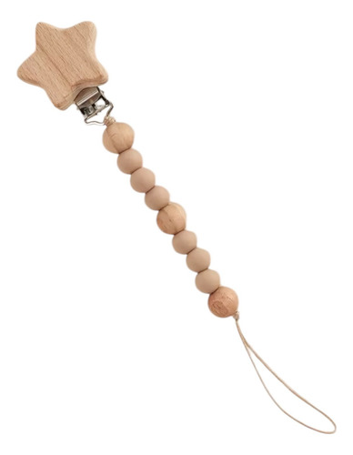 Portachupetes Madera Y Silicona Clip Estrella