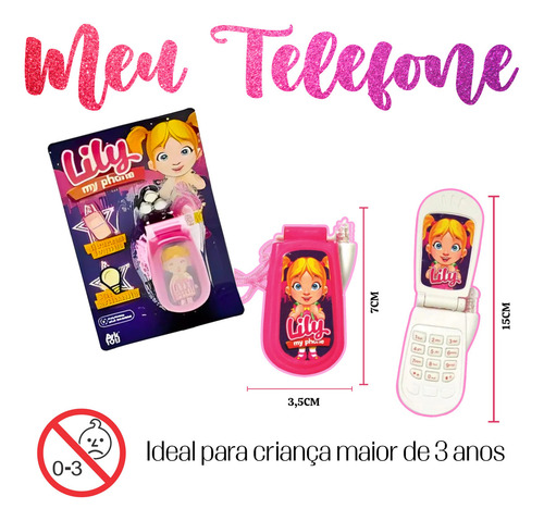 Celular Infantil Meninas Linda Bell My Phone Lily Com Luzes E Som Brinquedo Para Crianças Cor Rosa Acompanha Bateria