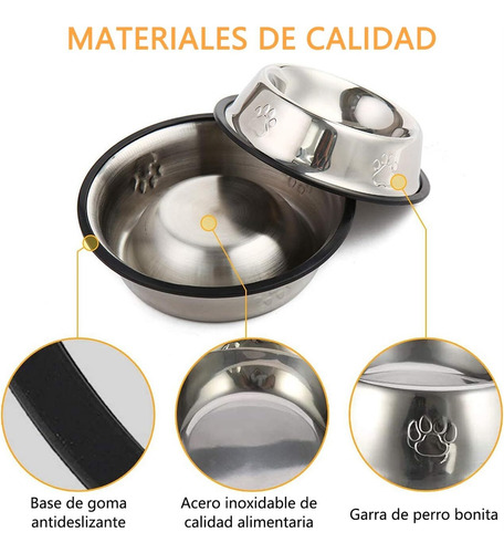 Cuenco Alimentación Perro Antideslizante De Acero Inoxidable
