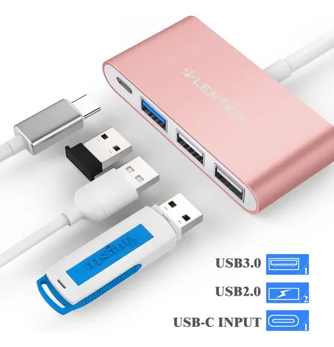 Hub Usb-c Lention 4 En 1 Con Tipo C, Usb 3.0, Usb 2.0 Rose G