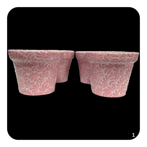 4 Macetas Plumeada Rosa Talavera Poblana Barroca 19x15 Cm