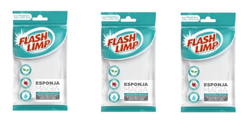 Kit Esponja Mágica Flash Limp  3 Unidades  - Branco Esp7757 