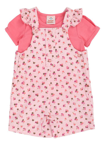Conjunto Overol Flor Y Playera Mondo Bambino Para Bebé Niña Rosa Flores 12 M