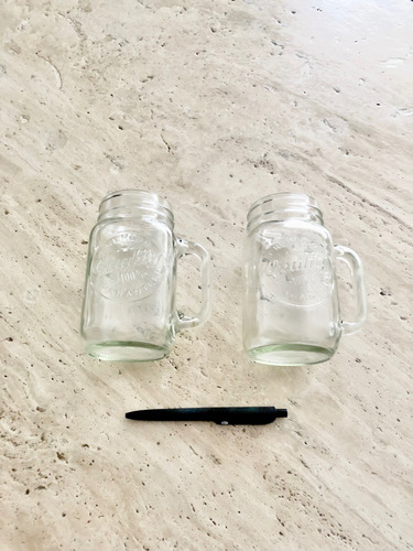 Mason Jar - Set De 2 Piezas - Tarro Con Asa De Vidrio Blanco (Usado)