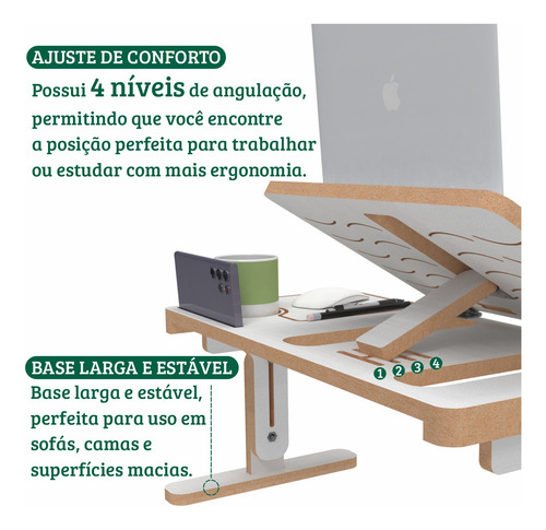 Suporte P/ Notebook Regulável Mdf Cama Sofá Ergonomia Branco