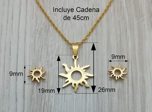 Imagen 5 de 6 de Collar Y Aretes Diseño Sol Oro Laminado 22 K M3102
