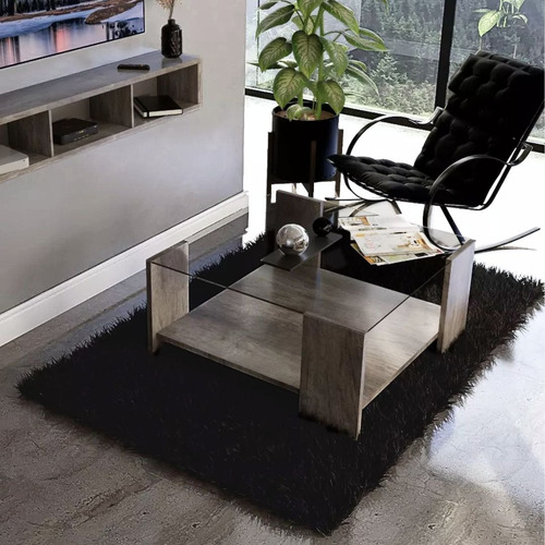 Mesa De Centro Auxiliar Minimalista Cristal Modena Para Sala Gris Lombardía